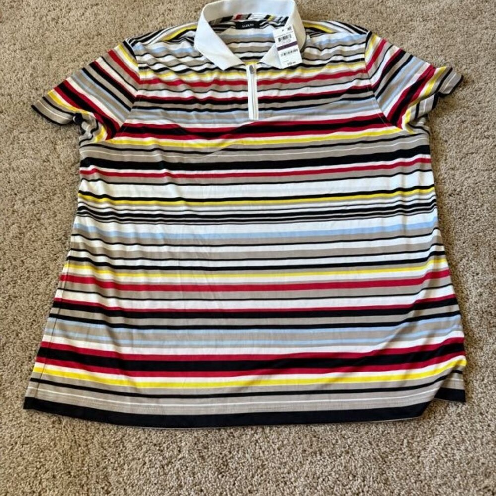 NWT Alfani Men's Multi-Striped Synthetic Collared Polo Pattern Stretch Size XXL